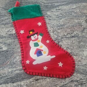 Vintage Felt Christmas Stocking Handmade Snowman  Fur 18"